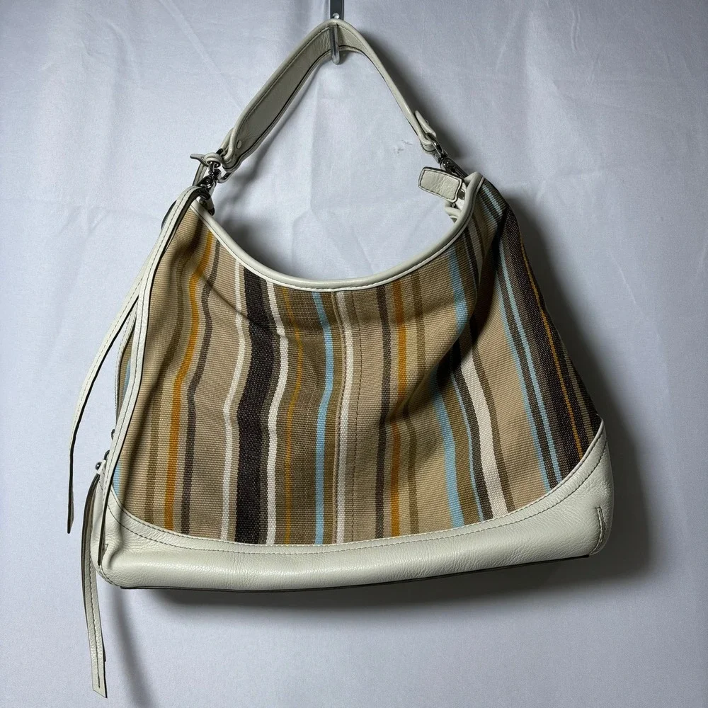 Banana Republic Striped Cotton &‎ Leather Medium Hobo Bag